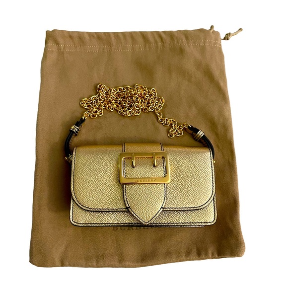 BURBERRY- Metallic Soft Grain Calfskin Mini Phone Buckle Bag Gold - Pre- Owned - Picture 2 of 11